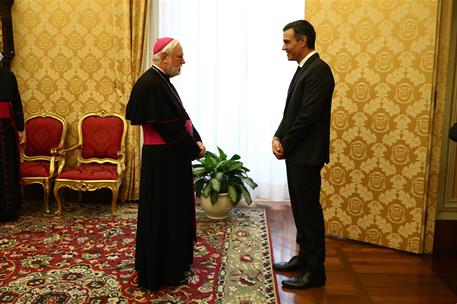24/10/2020. El presidente del Gobierno se reúne con el Papa Francisco en el Vaticano. El presidente del Gobierno, Pedro Sánchez, durante el ...